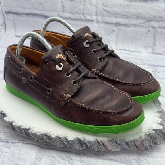 MONCLER Guadeloupe Leather Boat Shoes Green Soles Size EU 41 US 8 Made in Italy - Picture 1 of 14